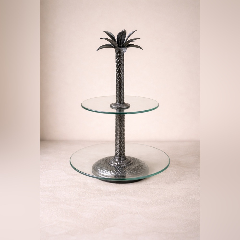 VINTAGE Studio Silversmiths Silver Plate Pineapple Two-Tier Glass Serving Stand